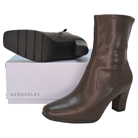 Aerosoles Cinnamon Brown Faux Leather Womens Ankle Boots Size 7.5W - Picture 12 of 13